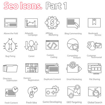 seo icons set part 1. line design modern vector illustration