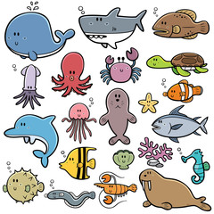 Naklejka premium Vector Illustration of Sea animals Cartoon