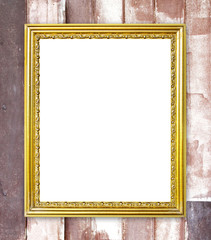 golden frame on wood wall background