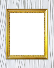 golden frame on wood wall background