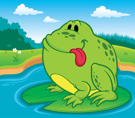 Cartoon Frog on a Lily Pad