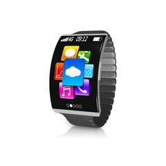 ultra-thin black curved screen smartwatch with metal watchband