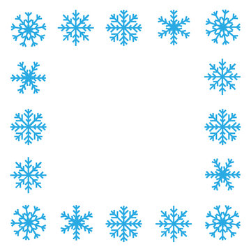 Blue Snowflake Border On White Background