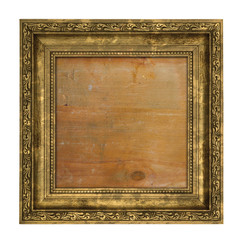 Ruined golden frame with wooden interior - 72612836