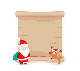 santa claus and deer parchment sign