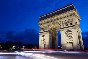 Arc de Triomphe in Paris, lights at night