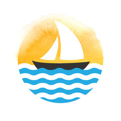 Sailing boat on the water, vector logo