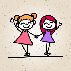 hand drawing abstract cartoon happy kids