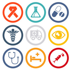 Health and medical care and isolated icons set modern trendy