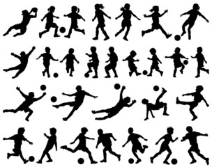 Children playing soccer vector silhouettes © PrintingSociety