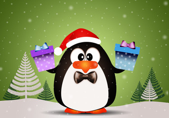 Penguin with Christmas gifts