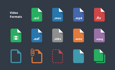 Set of Video File Formats icons. - 72616812