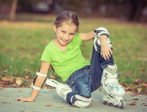 Little girl on roller skates