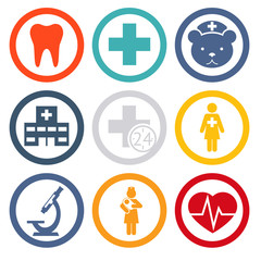 Medical care and health isolated icons set modern trendy vector