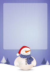 Funny snowman with snowflake background