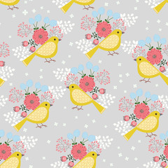 Seamless pattern with yellow birds