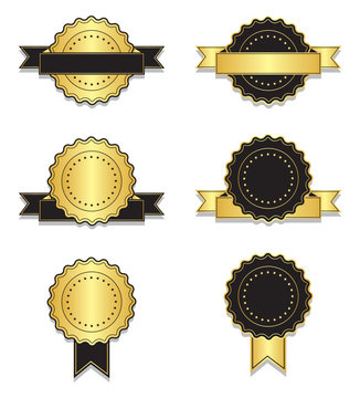 Golden and black vintage badges with ribbon