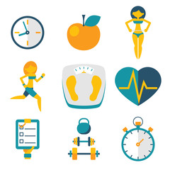Sport Fitness and Health isolated icons set modern trendy flat