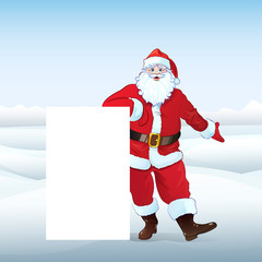 Santa Claus holding Banner, white board