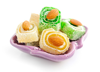 Turkish delight on a saucer isolated on white background
