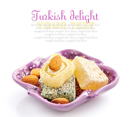 Turkish delight on a saucer isolated on white background