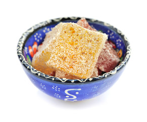 Turkish delight on plate isolated on white background