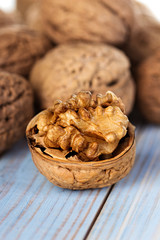 Half walnut kernel and whole walnuts