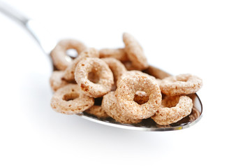 Chocolate cereal rings in bowl