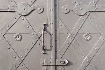 Metal door with a handle