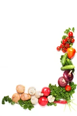 Crédence de cuisine en verre imprimé Légumes decorative pattern of fresh vegetables on white background