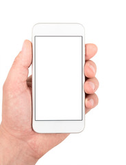 Hand holding white smartphone