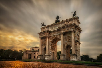 Arc of the peace at sunset milan italy
