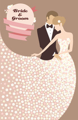 Illustration of groom and bride in light dress made of flowers