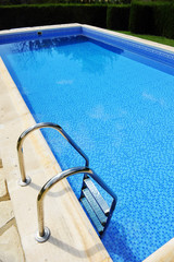 Swimming pool ladder, transparent blue