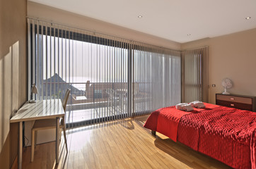 bedroom in the modern villa with sea view
