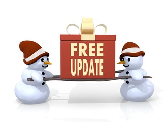 free update sign presented by two snowmen