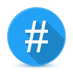 Fototapeta premium Blue hashtag icon with long shadow