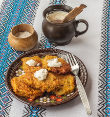 Traditional Ukrainian homemade potato pancakes (draniks)