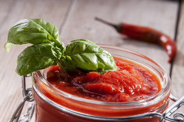 Sauce tomato and basil leaf