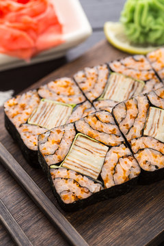 Futomaki with tobico and tomago omelette