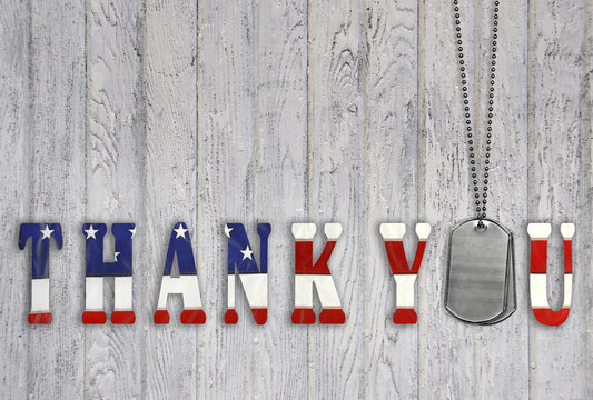 military dog tag thank you on wood