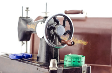 Vintage Sewing machine with objects
