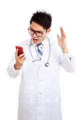 Asian male doctor angry shout  to a phone