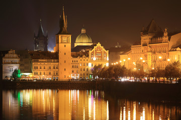 Fototapeta na wymiar The night View on bright Prague Old Town, Czech Republic