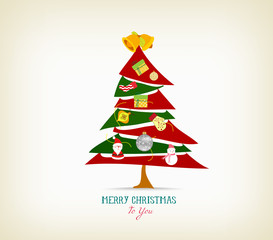 vintage christmas tree with icon and element