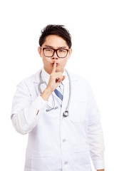 Asian male doctor do quiet sign