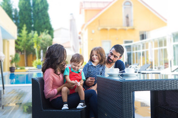 Family close to the pool