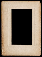 aged paper photo frame isolated on black