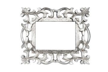 Silver carved picture frame isolated with clipping path.