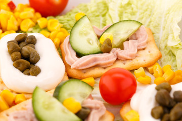 Fish and cheese cream on crackers